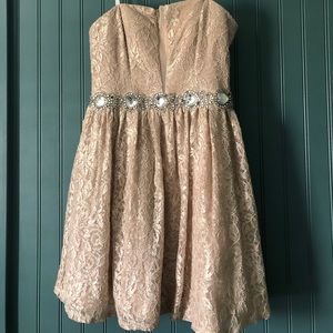 Strapless Short Formal Dress - Beige, Sparkly